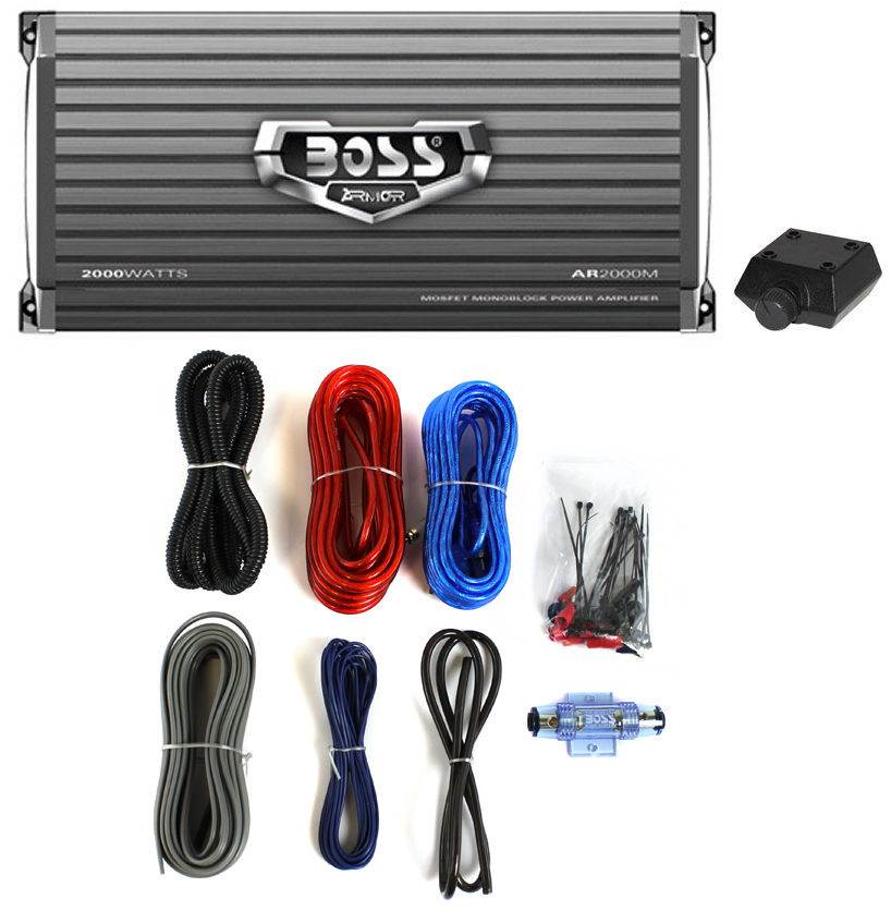 Boss Audio AR2000M 2000W MONO A/B Car Amplifier Remote & 8 Gauge
