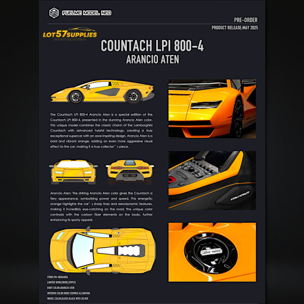 ミニカー FUELME MODEL NEO Lamborghini Countach Pre-Order) Fuelme Model NEO COUNTACH LPI 800-4 ARANCIO ATEN 1:64
