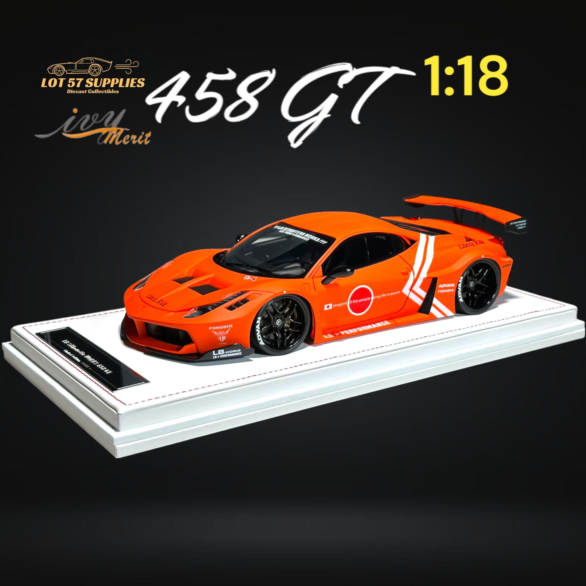 IVY MERIT 458 GT Fighter Orange LBWK LB Silhouette Resin 1:18