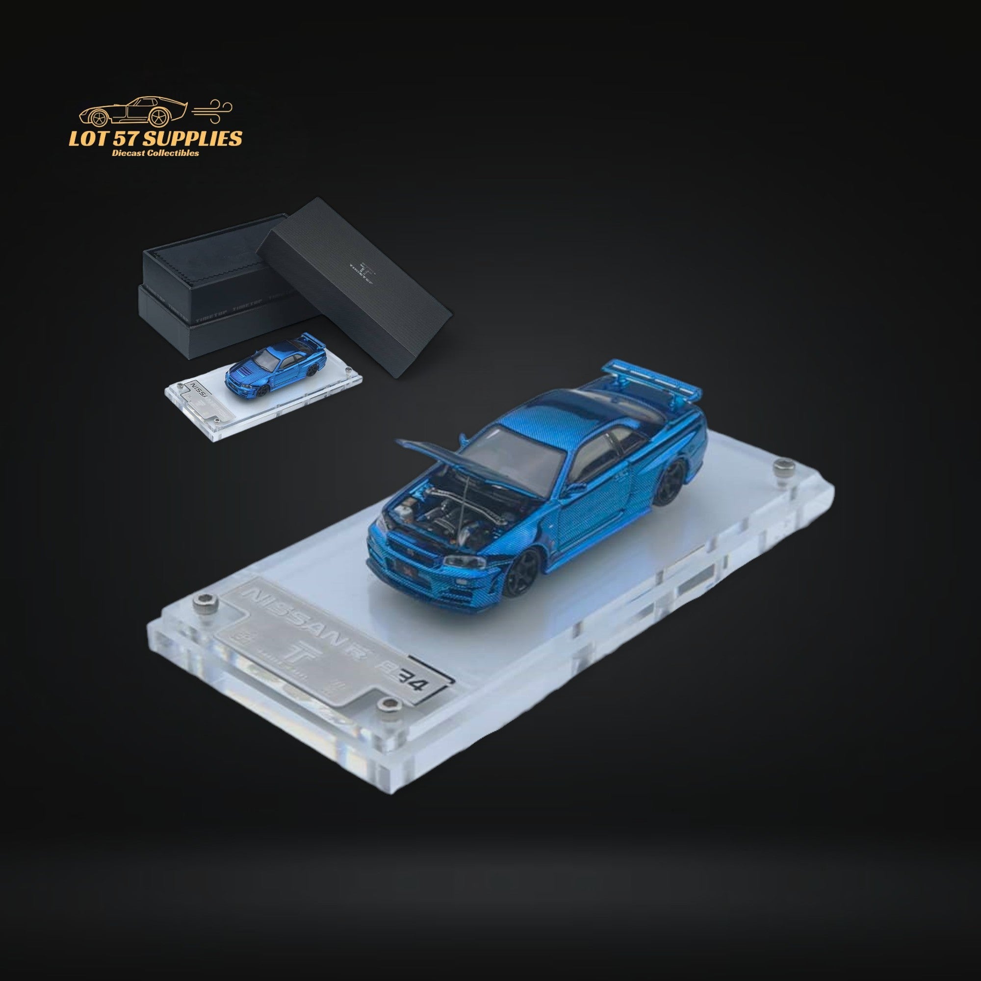Pre-Order) TimeTop Nissan Skyline GTR-R34 Chrome Blue Carbon Gift