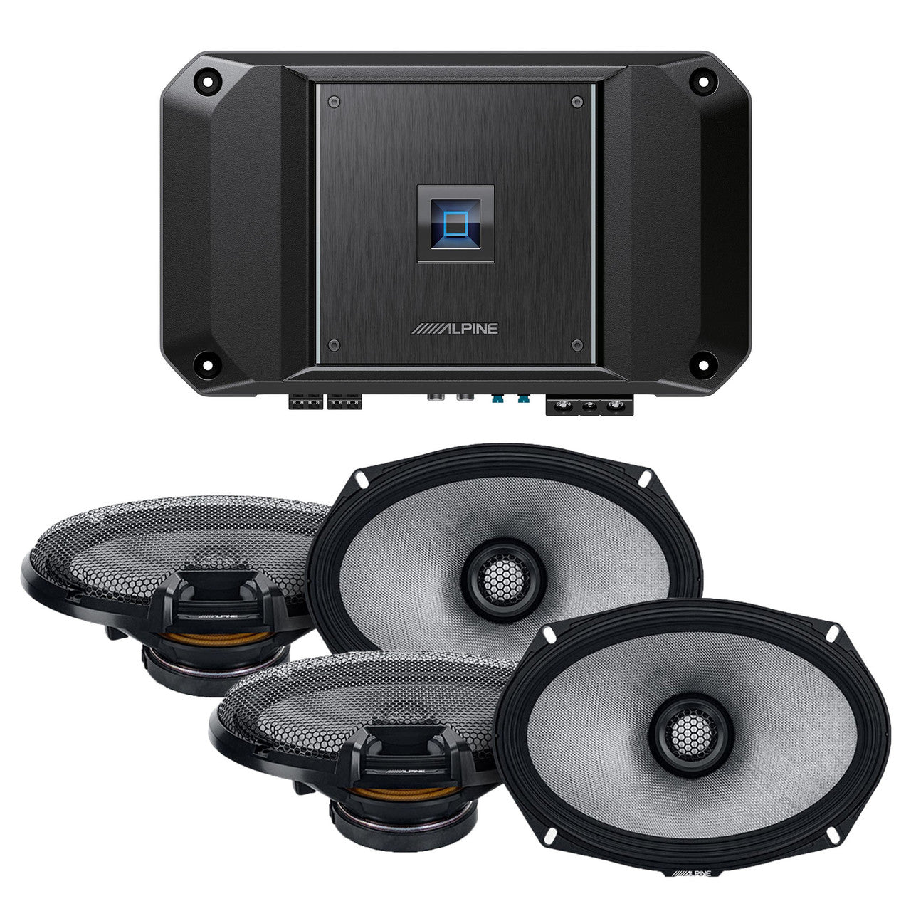 Type R Alphine Alpine R2-A60F Type R 600 Watt 4-Channel Amplifier with 2 Pairs R2-S69 ...