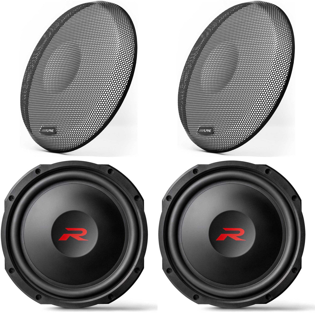 Alpine (2) RS-W12D4 12-inch R-Series Shallow Subwoofer Dual 4 Ohm & Gr ...