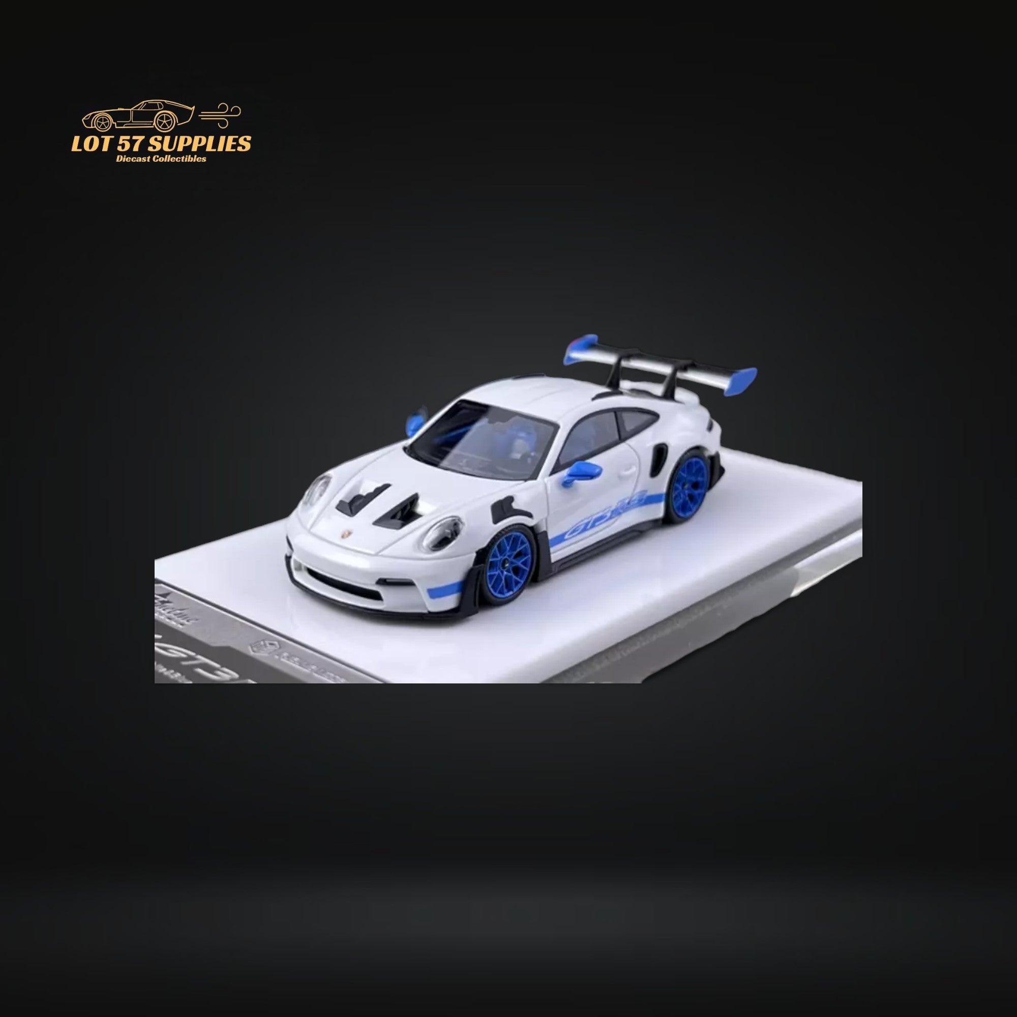 FuelMe & TPC Porsche 911 992 GT3 RS White with Blue Wheels Resin