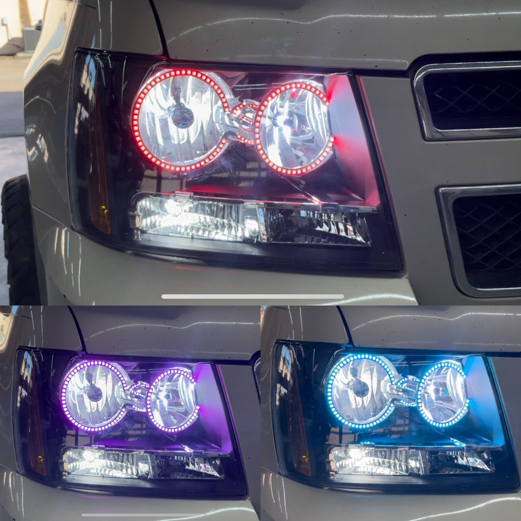 2007 - 2013 Chevy Tahoe Avalanche Headlights with RGB Color Changing Halos Pre-Built Headlights Assemby