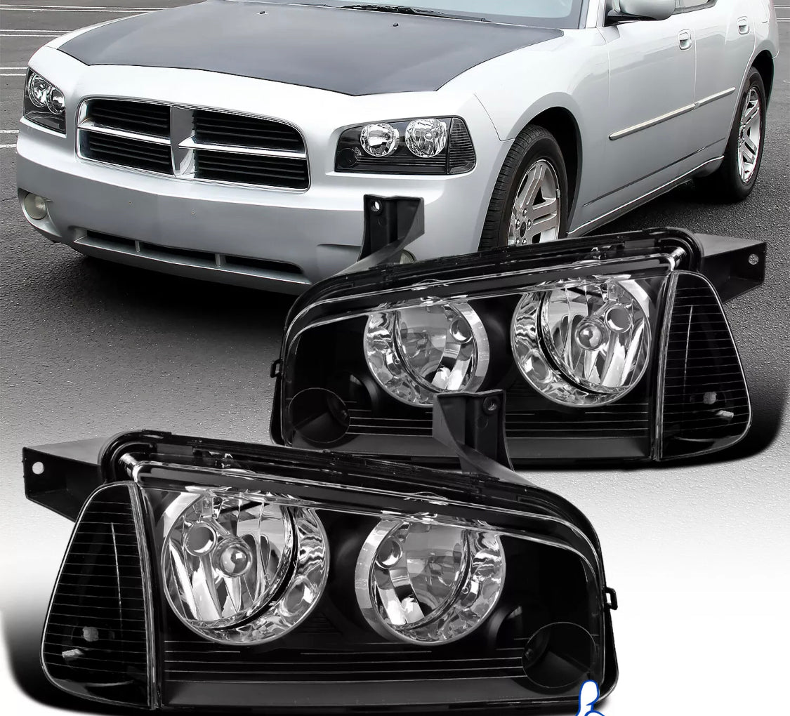 2006-2010 06-10 Dodge Charger Black Headlights Replacement w/ Corner L East Car Audio 2006-2010 06-10 Dodge Charger Black Headlights Replacement w/ Corner L East Car Audio